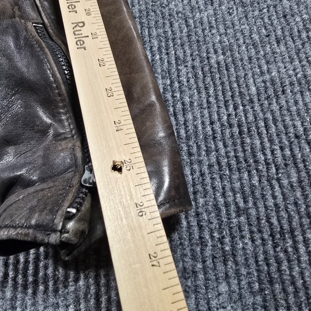 Vintage Brooks Motorcycle Jacket Mens 44 Brown Leather Full Zip Grunge USA Made - Picture 11 of 14